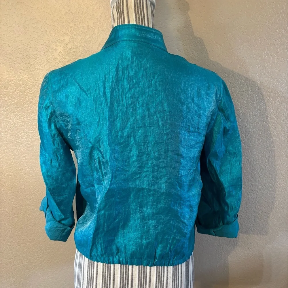 Women's Teal Utility Jacket with Mandarin Collar